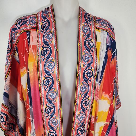 Tolani Regular Printed Open Front Woven Wrap Kimono Womens Large Abstract Red - Picture 3 of 11